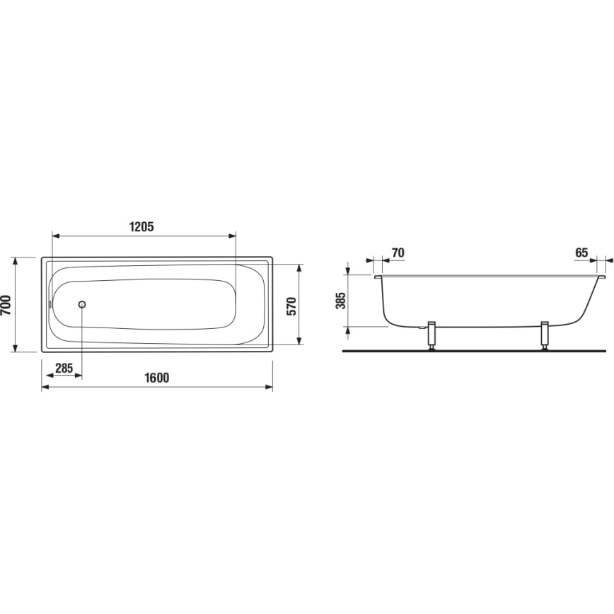 JIKA H2340600000001 - Ligbad RIGA 160x70 staal/wit