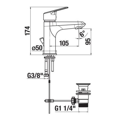 JIKA H3112E10041111 - Kraan voor wastafel + afval zonder overloop TALAS 17,4 cm glanzend chroom