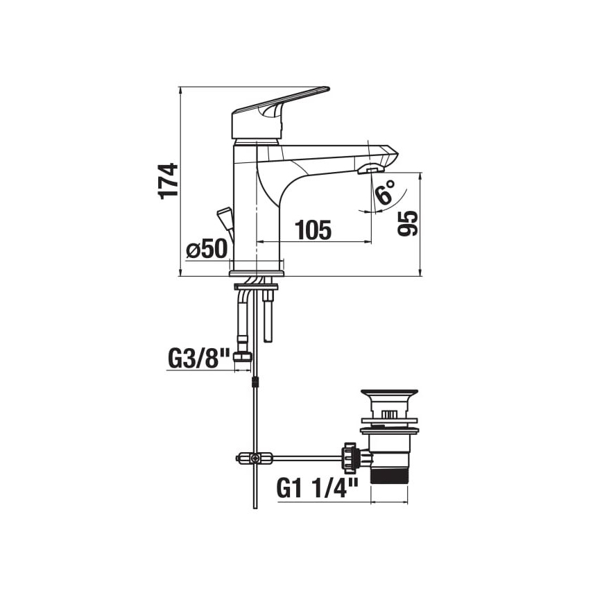 JIKA H3112E10041111 - Kraan voor wastafel + afval zonder overloop TALAS 17,4 cm glanzend chroom