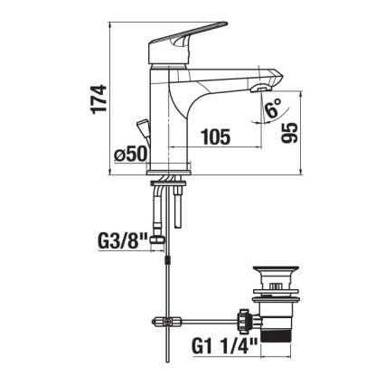 JIKA H3112E10041171 - Kraan voor wastafel + afval zonder overloop TALAS 17,4 cm glanzend chroom