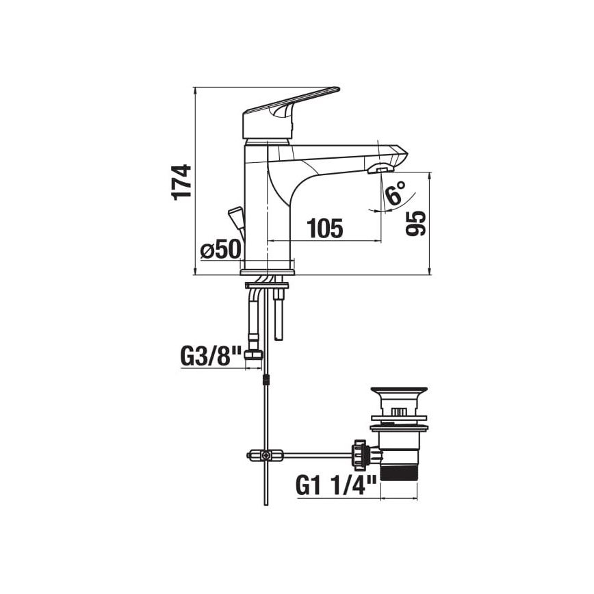 JIKA H3112E10041171 - Kraan voor wastafel + afval zonder overloop TALAS 17,4 cm glanzend chroom