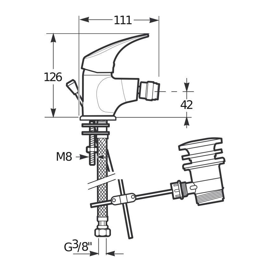 JIKA H3411N10041111 - Bidetkraan + afvoer zonder overloop TALAS 12,6 cm glanzend chroom