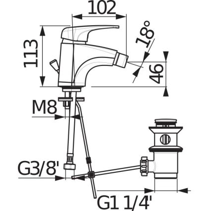 JIKA H3411U10041111 - Bidetkraan + afvoer zonder overloop DEEP 11,3 cm glanzend chroom