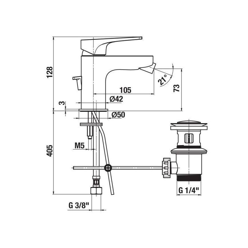JIKA H3411X10041111 - Bidetkraan + afvoer zonder overloop CUBITO 12,8 cm glanzend chroom