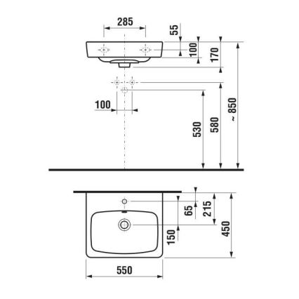 JIKA H8103810001041 - Wandgemonteerde wastafel LYRA 55x45 cm keramiek/wit