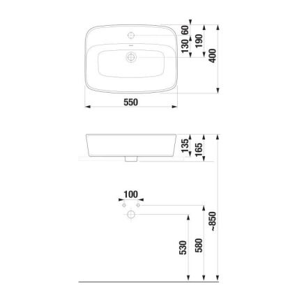 JIKA H8183827571041 - Opbouwwastafel LYRA 55x40 cm keramiek/mat wit