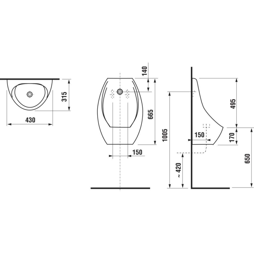 JIKA H8411010004871 - Urinoir met sensor DOMINO 24V achterste inlaat, achterste afvoer keramiek/wit