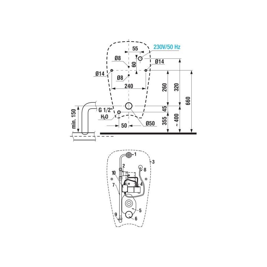 JIKA H8430700000001 - Urinoir GOLEM interne inlaat, achterste afvoer keramiek/wit