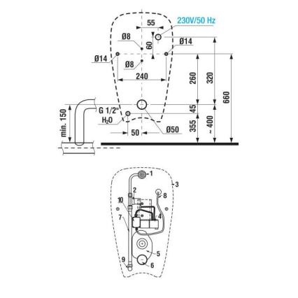 JIKA H8430700004901 - Urinoir met sensor GOLEM 230V interne inlaat, achterste afvoer keramiek/wit