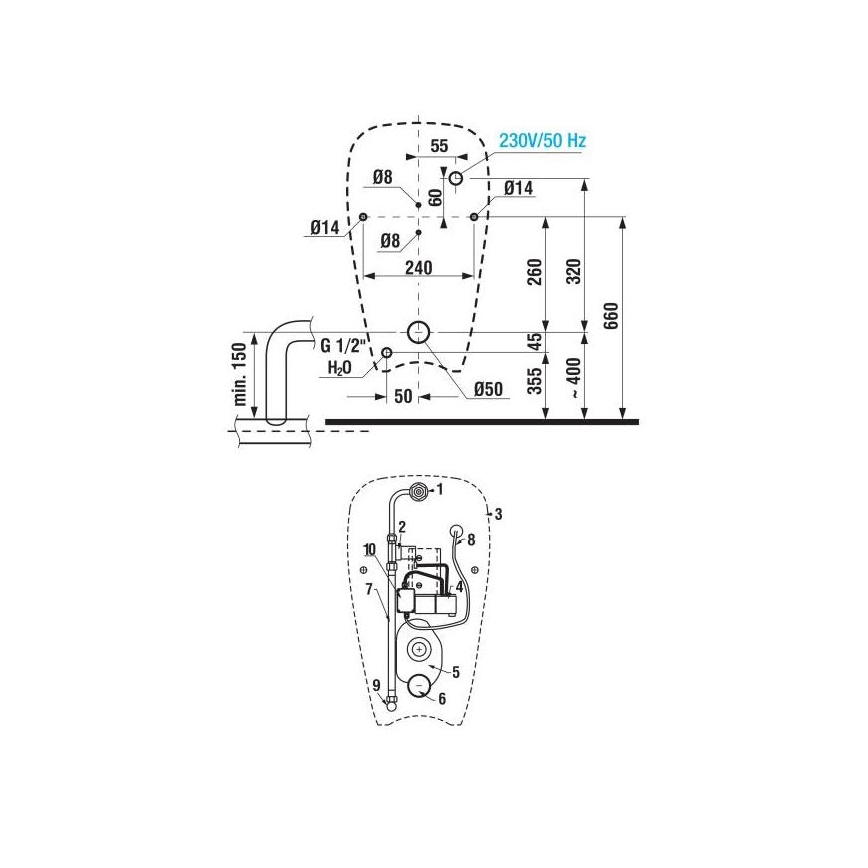 JIKA H8430700004901 - Urinoir met sensor GOLEM 230V interne inlaat, achterste afvoer keramiek/wit