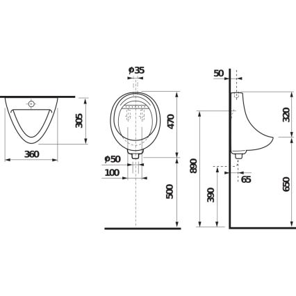 JIKA H8441000004401 - Urinoir KORINT externe inlaat, bodemafval keramiek/wit