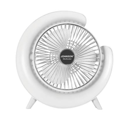 JOHNSON - RGB-LED oplaadbare tafelventilator MULTICOLOR LED/5W/3,7V 1200 mAh Ø 14 cm wit