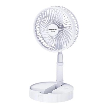 JOHNSON - Oplaadbare tafelventilator GIRAFFA 5W/3,7V 1200 mAh Ø 20 cm wit