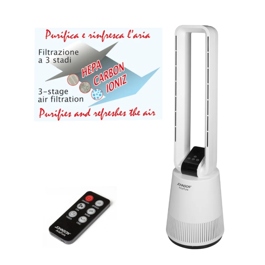 JOHNSON - Ventilator met luchtreiniger en HEPA-filter ARIA PURA 90W/230V wit + afstandsbediening