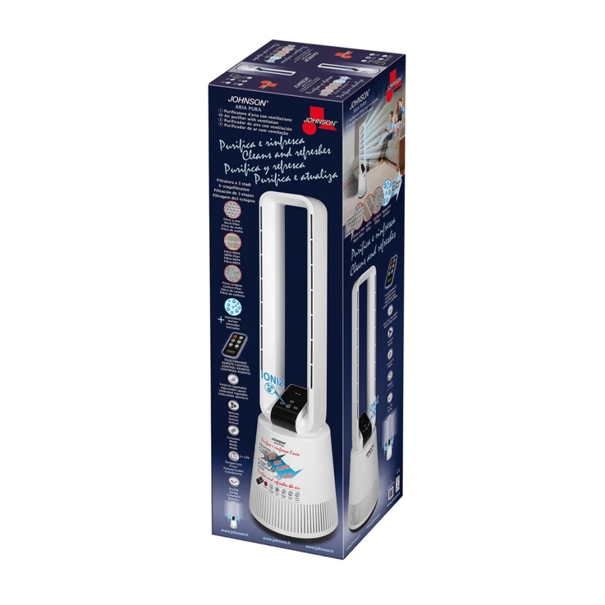 JOHNSON - Ventilator met luchtreiniger en HEPA-filter ARIA PURA 90W/230V wit + afstandsbediening