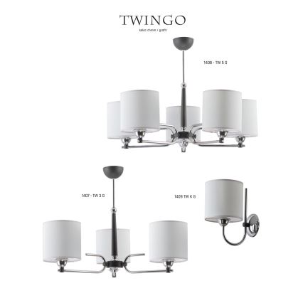 Jupiter 1408 - TW 5 G - Hanglamp met vaste pendel TWINGO 5xE27/60W/230V