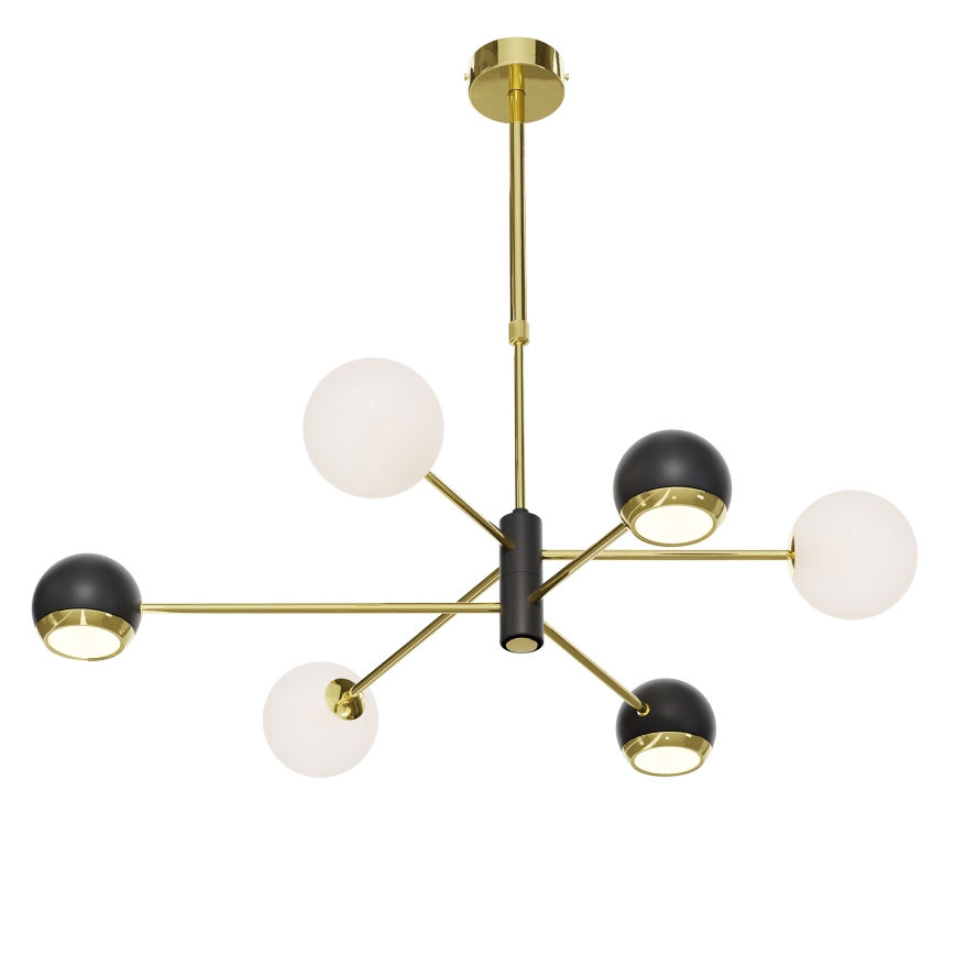 Jupiter 1965 - Kroonluchter met staaf MOKA 3xGU10/10W/230V + 3xG9/10W/230V goud/zwart/wit