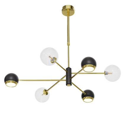 Jupiter 1967 - Hanglamp met vaste pendel MOKA 3xGU10/10W/230V + 3xG9/10W/230V goud/zwart/doorzichtig