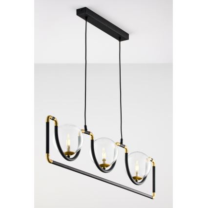 Jupiter 1990 - Hanglamp aan een koord HANZA 3xG9/10W/230V zwart/goud