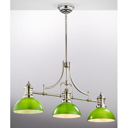 Jupiter 2072 - Hanglamp aan stang PLATINO 3xE27/15W/230V groen/glanzend chroom