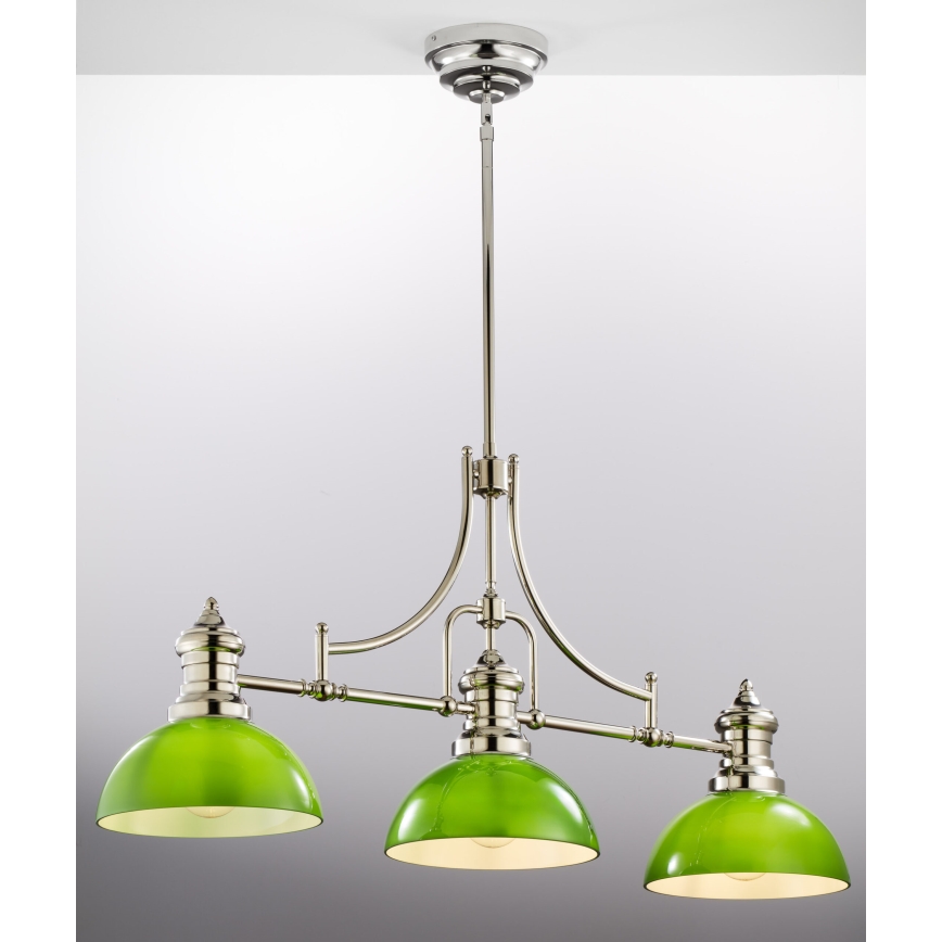 Jupiter 2072 - Hanglamp aan stang PLATINO 3xE27/15W/230V groen/glanzend chroom