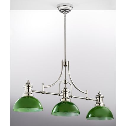 Jupiter 2072 - Hanglamp aan stang PLATINO 3xE27/15W/230V groen/glanzend chroom