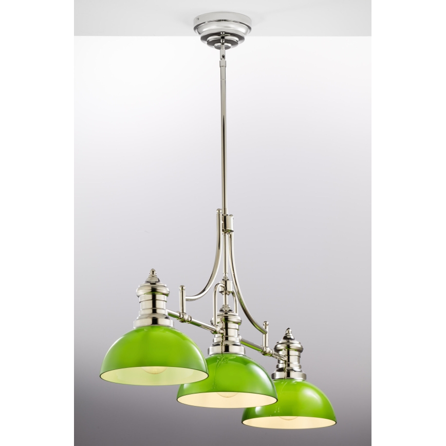 Jupiter 2072 - Hanglamp aan stang PLATINO 3xE27/15W/230V groen/glanzend chroom