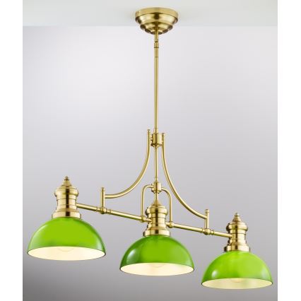 Jupiter 2074 - Hanglamp met staaf PLATINO 3xE27/15W/230V groen/goud