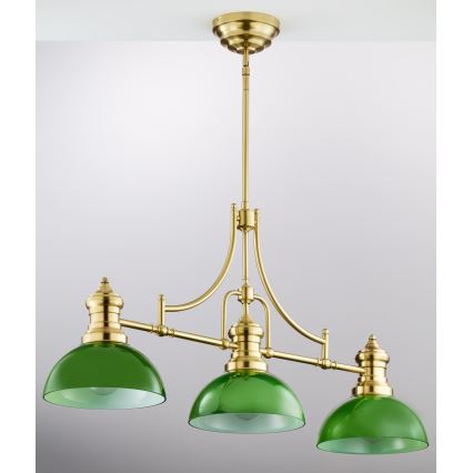 Jupiter 2074 - Hanglamp met staaf PLATINO 3xE27/15W/230V groen/goud