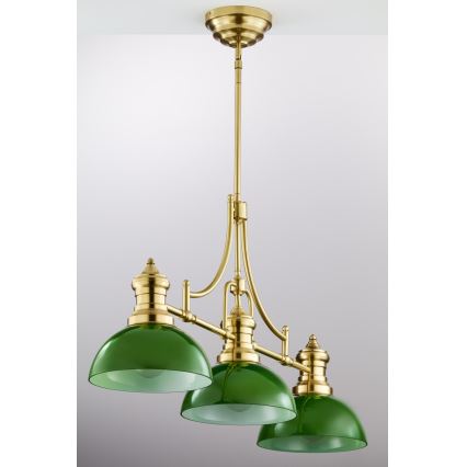 Jupiter 2074 - Hanglamp met staaf PLATINO 3xE27/15W/230V groen/goud
