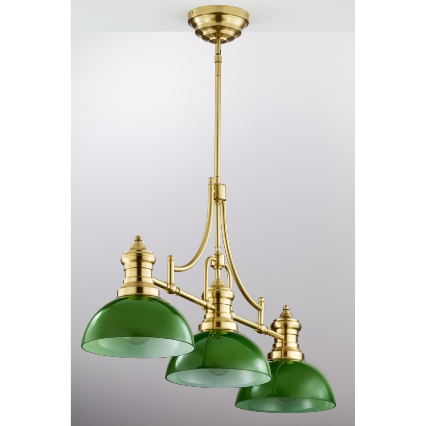 Jupiter 2074 - Hanglamp met staaf PLATINO 3xE27/15W/230V groen/goud