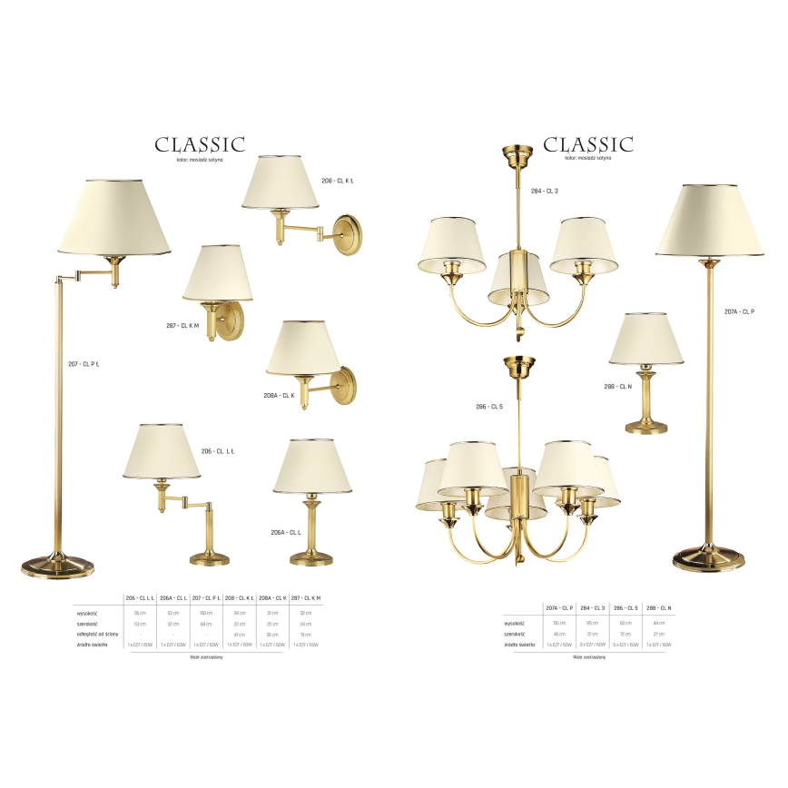 Jupiter 208 - CL K L - Wandlamp CLASSIC 1xE27/60W/230V