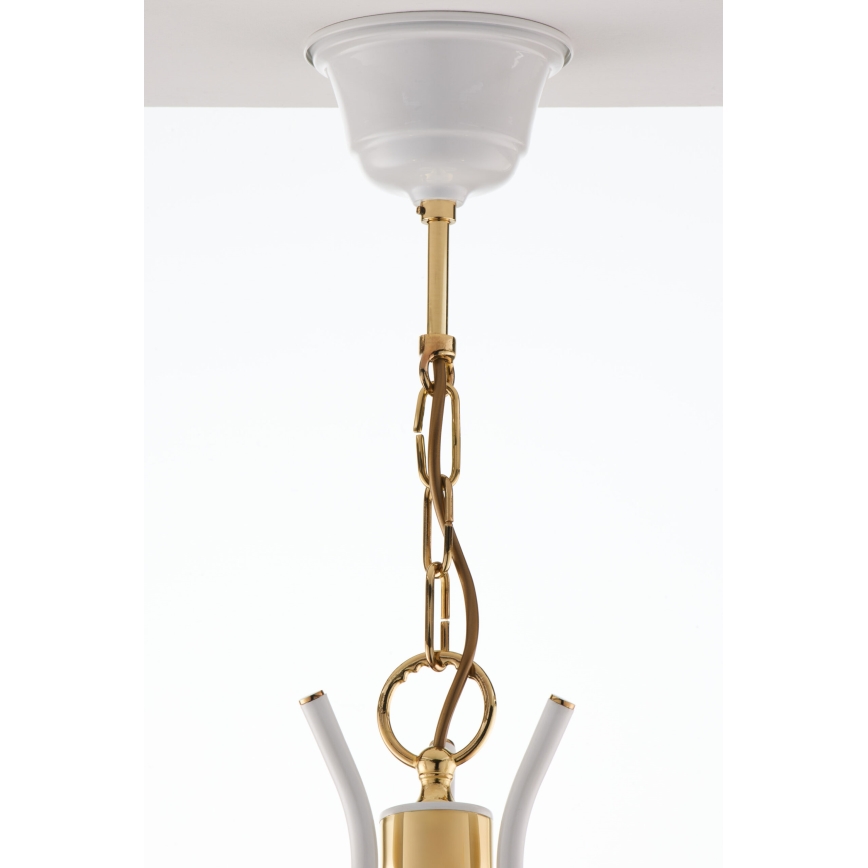 Jupiter 2085 - Kroonluchter aan ketting SAMBA 3xE27/15W/230V wit/goud