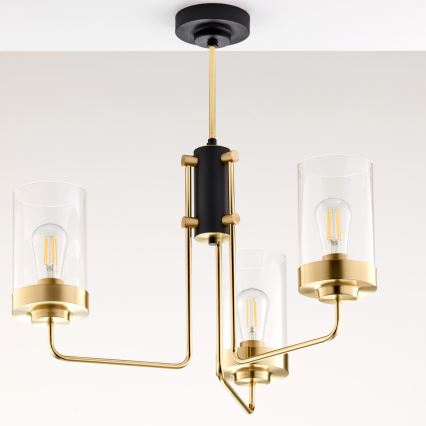 Jupiter 2087 - Kroonluchter met stang RAMIREZ 3xE27/15W/230V goud/zwart