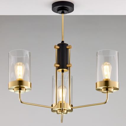 Jupiter 2087 - Kroonluchter met stang RAMIREZ 3xE27/15W/230V goud/zwart