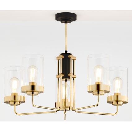 Jupiter 2088 - Kroonluchter met stang RAMIREZ 5xE27/15W/230V goud/zwart