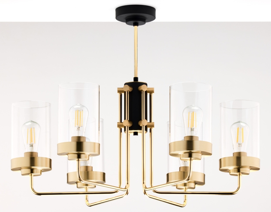 Jupiter 2089 - Kroonluchter met stang RAMIREZ 6xE27/15W/230V goud/zwart