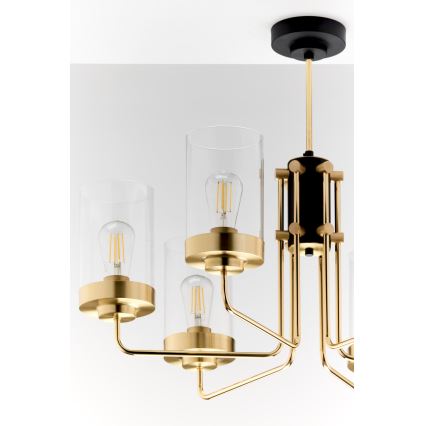 Jupiter 2089 - Kroonluchter met stang RAMIREZ 6xE27/15W/230V goud/zwart