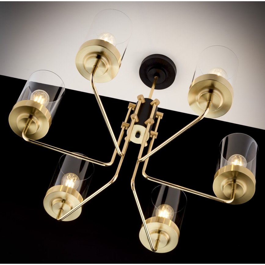 Jupiter 2089 - Kroonluchter met stang RAMIREZ 6xE27/15W/230V goud/zwart