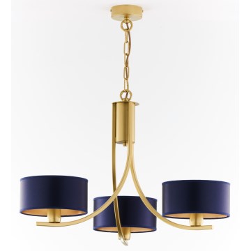 Jupiter 2093 - Kroonluchter met ketting ARTHUR 3xE27/15W/230V blauw/goud