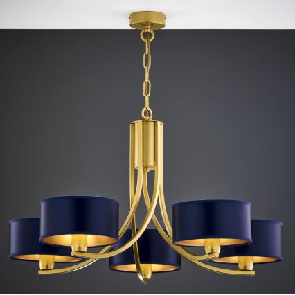 Jupiter 2094 - Kroonluchter met ketting ARTHUR 5xE27/15W/230V blauw/goud