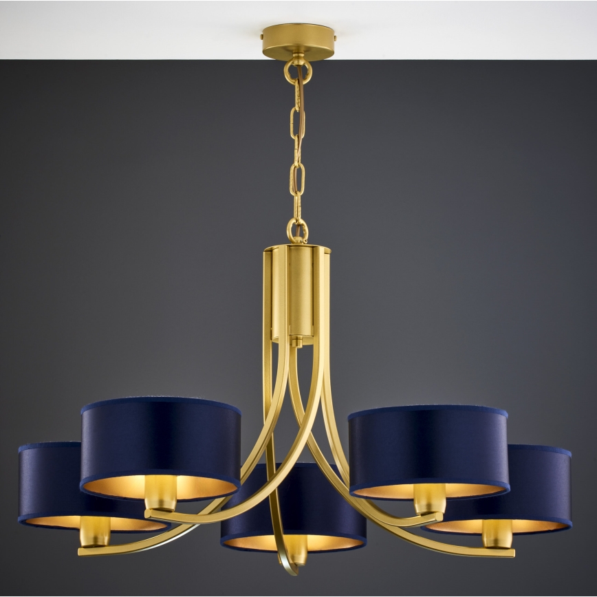 Jupiter 2094 - Kroonluchter met ketting ARTHUR 5xE27/15W/230V blauw/goud