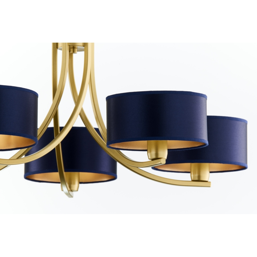 Jupiter 2094 - Kroonluchter met ketting ARTHUR 5xE27/15W/230V blauw/goud