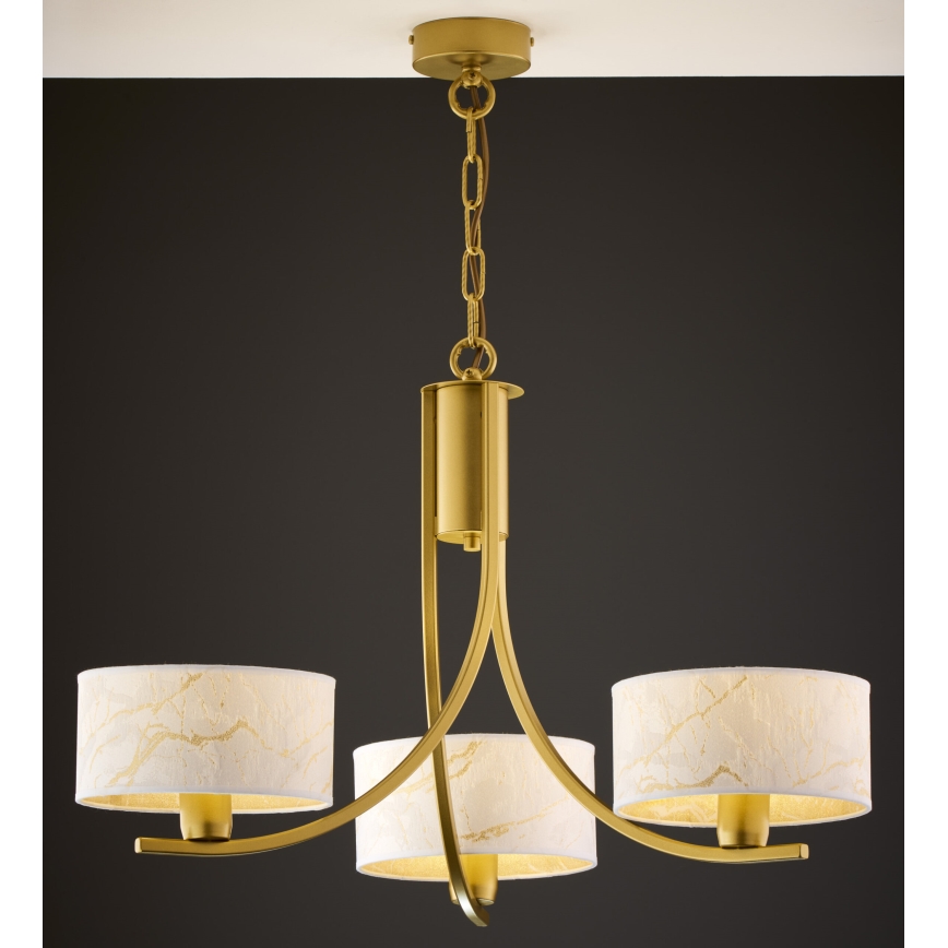 Jupiter 2096 - Kroonluchter met ketting ARTHUR 3xE27/15W/230V wit/goud/marmerdecor