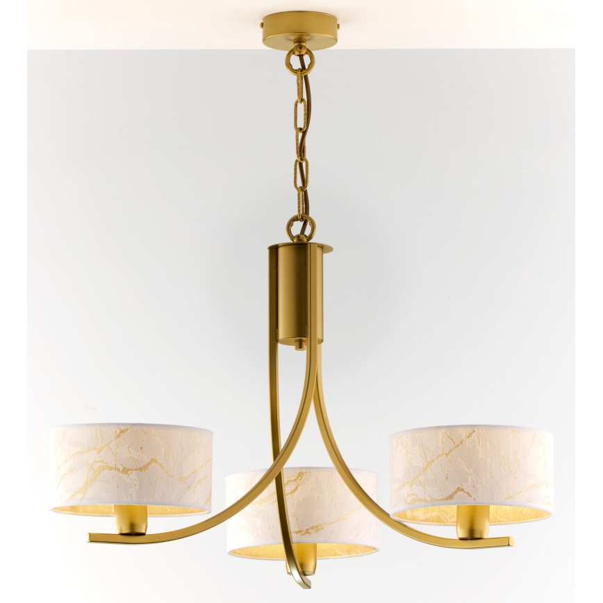 Jupiter 2096 - Kroonluchter met ketting ARTHUR 3xE27/15W/230V wit/goud/marmerdecor