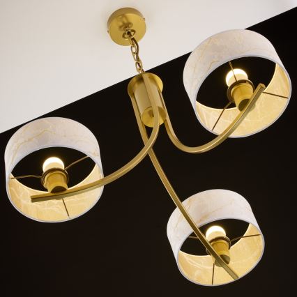 Jupiter 2096 - Kroonluchter met ketting ARTHUR 3xE27/15W/230V wit/goud/marmerdecor
