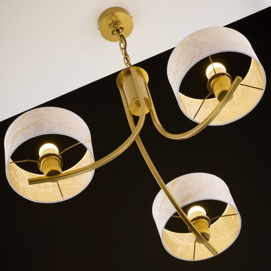 Jupiter 2096 - Kroonluchter met ketting ARTHUR 3xE27/15W/230V wit/goud/marmerdecor