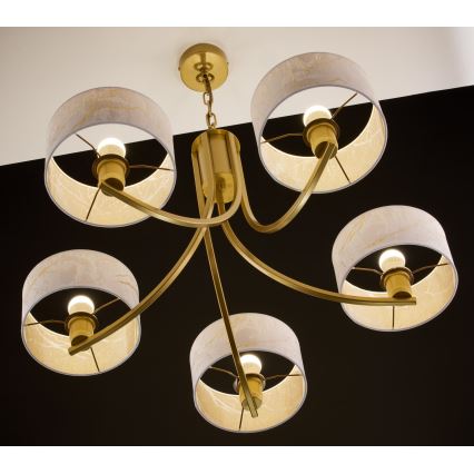 Jupiter 2097 - Kroonluchter met ketting ARTHUR 5xE27/15W/230V wit/goud/marmerdecor