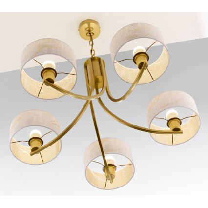 Jupiter 2097 - Kroonluchter met ketting ARTHUR 5xE27/15W/230V wit/goud/marmerdecor