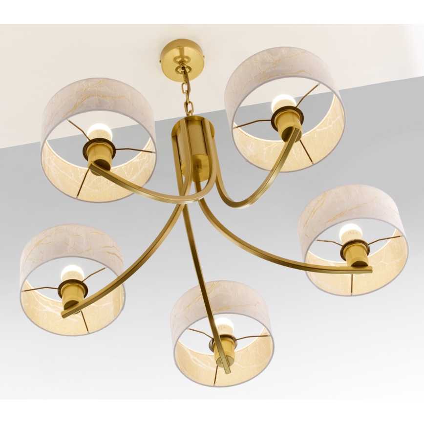 Jupiter 2097 - Kroonluchter met ketting ARTHUR 5xE27/15W/230V wit/goud/marmerdecor